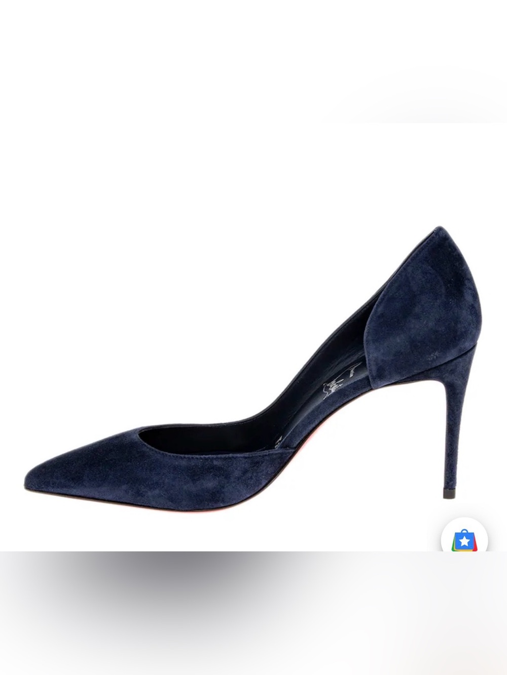 Christian Louboutin Navy Suede Pointed-Toe “IRIZA” D'Orsay Pump, Dust Bag & Box.